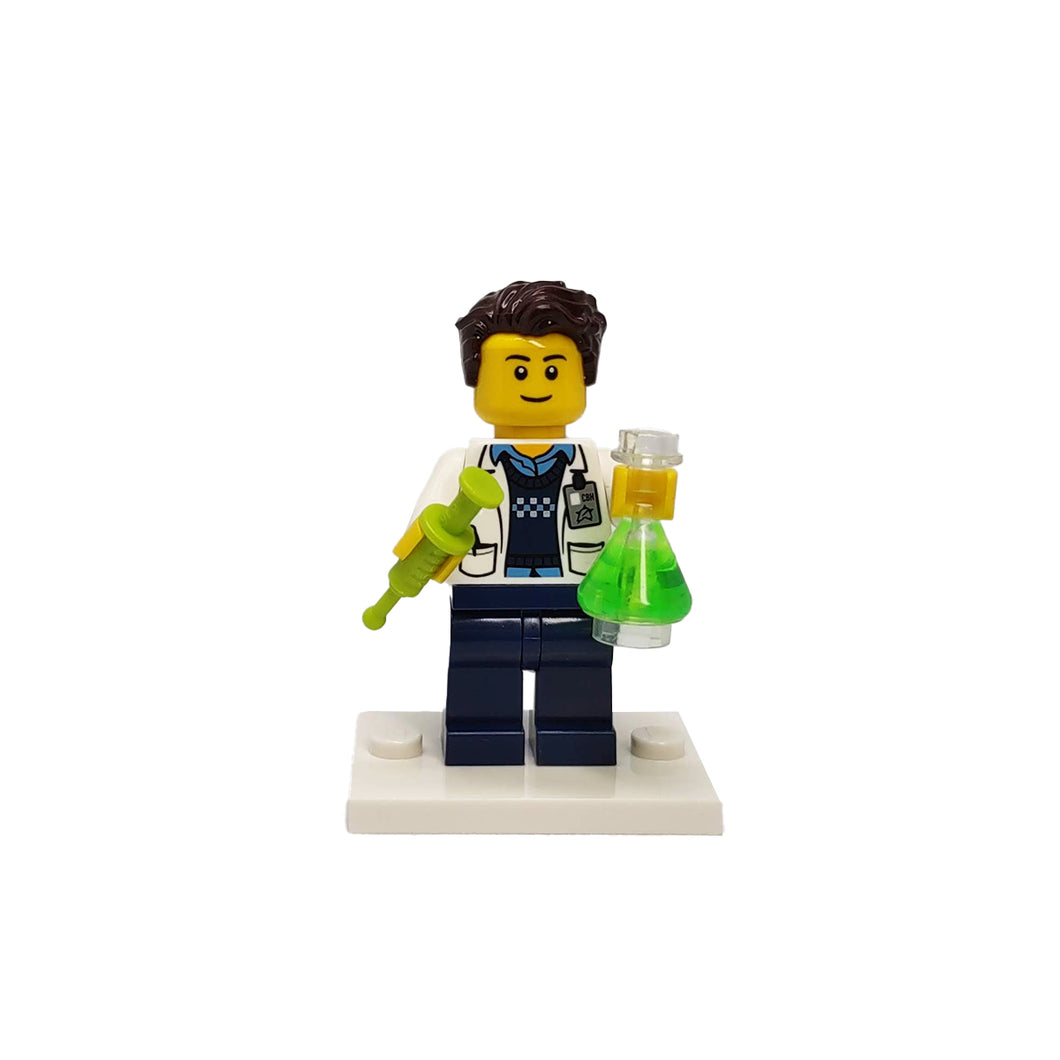 Custom LEGO® Lab Set - Male Scientist Minifigure with Micropipette and Flask | Gift for Chemists, Biologists, Medical Lab Technicians, and Science Enthusiasts
