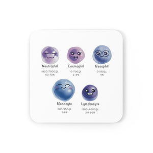 White Blood Cell Count and Differential Reference Cork Back Coaster | Gift for Medical School Students, Nurses, Immunologists,  and Medical Lab Technicians