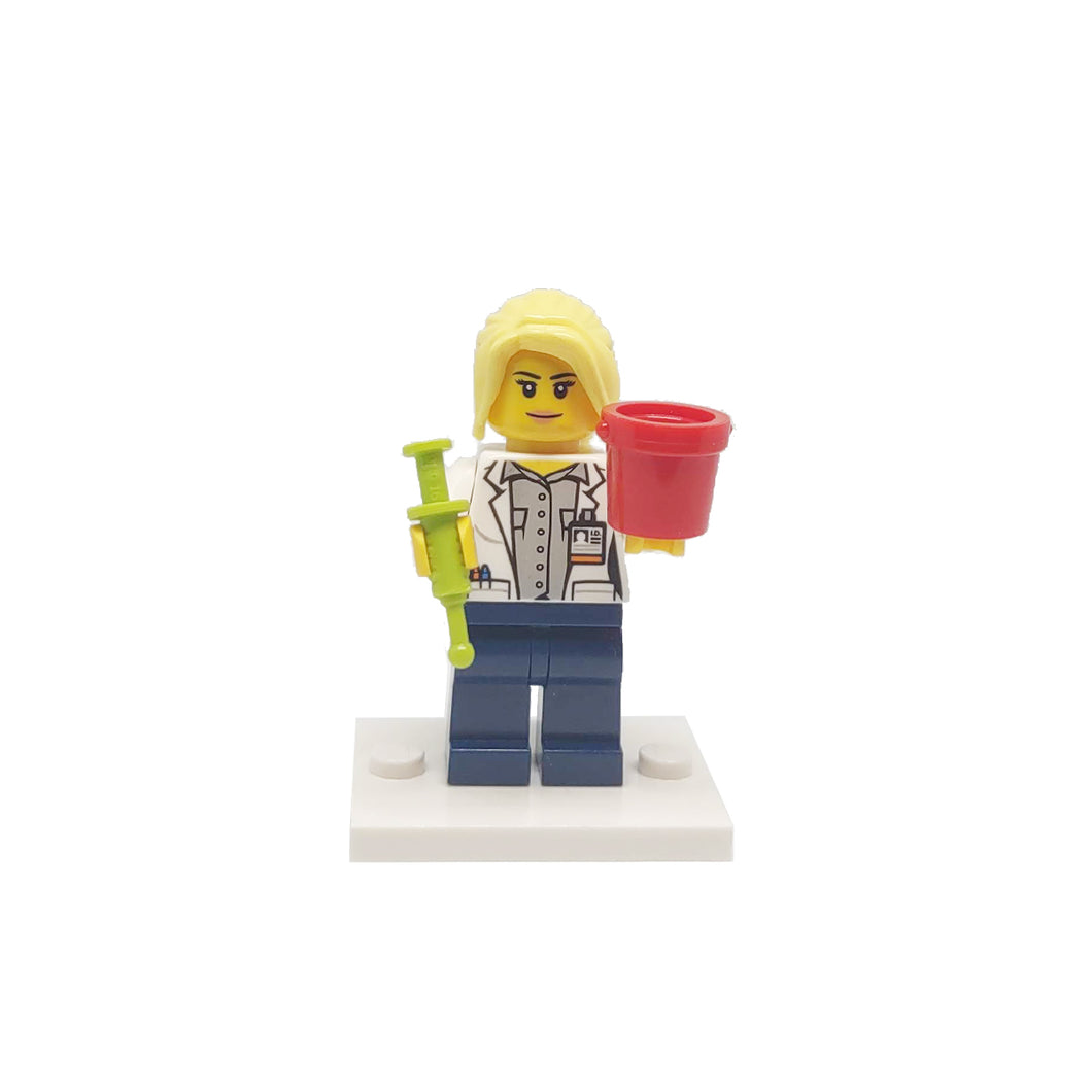 Custom LEGO® Lab Set - Female Scientist Minifigure with Micropipette and Lab Ice Bucket | Gift for Biologists, Chemists, Medical Lab Technicians, and Biology Enthusiasts