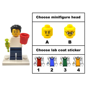 Custom LEGO® Lab Set - Male Scientist Minifigure with Micropipette and Lab Ice Bucket | Gift for Biologists, Chemists, Medical Lab Technicians, and Biology Enthusiasts