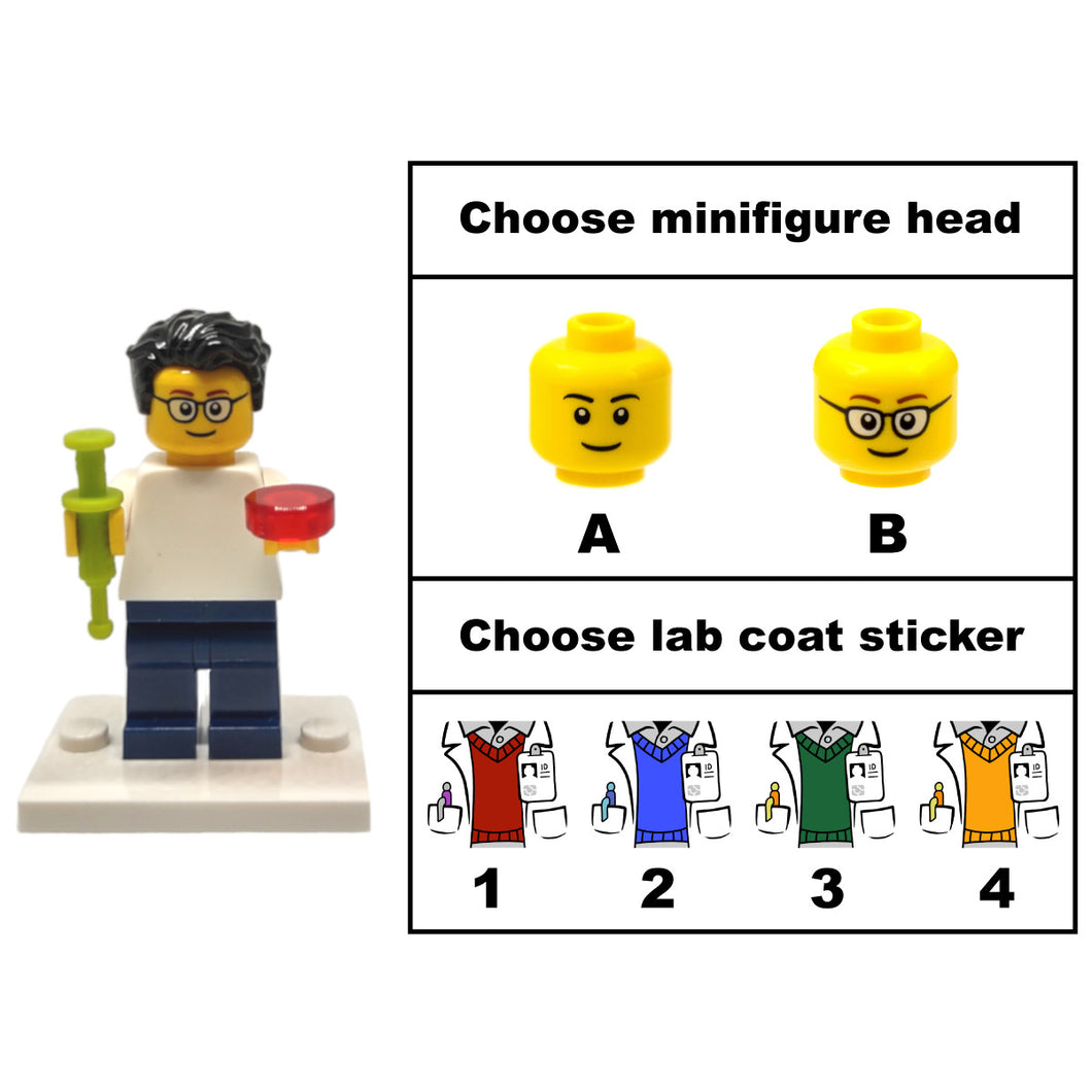 Custom LEGO® Lab Set - Male Scientist Minifigure with Micropipette and Petri Dish | Gift for Chemists, Biologists, Medical Lab Technicians, and Science Enthusiasts