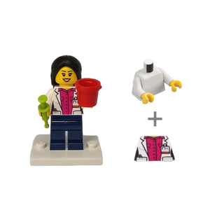 Custom LEGO® Lab Set - Female Scientist Minifigure with Micropipette and Lab Ice Bucket | Gift for Biologists, Chemists, Medical Lab Technicians, and Biology Enthusiasts