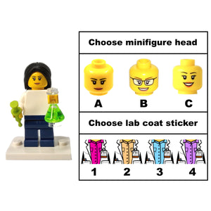 Custom LEGO® Lab Set - Female Scientist Minifigure with Micropipette and Flask | Gift for Chemists, Biologists, Medical Lab Technicians, and Science Enthusiasts