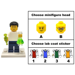 Custom LEGO® Lab Set - Male Scientist Minifigure with Micropipette and Flask | Gift for Chemists, Biologists, Medical Lab Technicians, and Science Enthusiasts