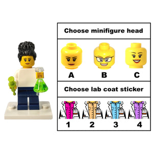 Custom LEGO® Lab Set - Female Scientist Minifigure with Micropipette and Flask | Gift for Chemists, Biologists, Medical Lab Technicians, and Science Enthusiasts