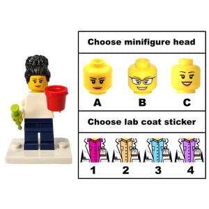 Custom LEGO® Lab Set - Female Scientist Minifigure with Micropipette and Lab Ice Bucket | Gift for Biologists, Chemists, Medical Lab Technicians, and Biology Enthusiasts