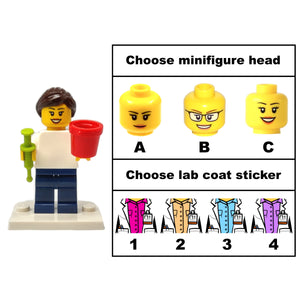 Custom LEGO® Lab Set - Female Scientist Minifigure with Micropipette and Lab Ice Bucket | Gift for Biologists, Chemists, Medical Lab Technicians, and Biology Enthusiasts