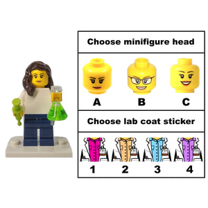 Custom LEGO® Lab Set - Female Scientist Minifigure with Micropipette and Flask | Gift for Chemists, Biologists, Medical Lab Technicians, and Science Enthusiasts