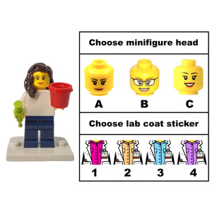 Custom LEGO® Lab Set - Female Scientist Minifigure with Micropipette and Lab Ice Bucket | Gift for Biologists, Chemists, Medical Lab Technicians, and Biology Enthusiasts