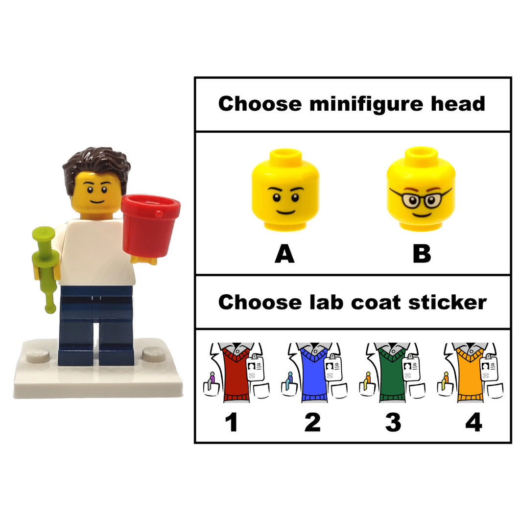 Custom LEGO® Lab Set - Male Scientist Minifigure with Micropipette and Lab Ice Bucket | Gift for Biologists, Chemists, Medical Lab Technicians, and Biology Enthusiasts