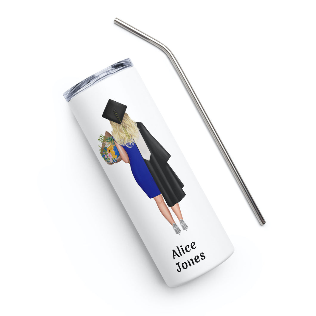 Personalized Graduation Gift for Her - Stainless Steel Tumbler with Straw