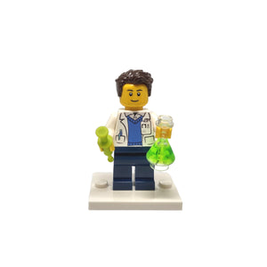 Custom LEGO® Lab Set - Male Scientist Minifigure with Micropipette and Flask | Gift for Chemists, Biologists, Medical Lab Technicians, and Science Enthusiasts