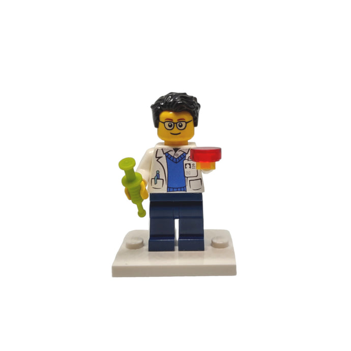 Custom LEGO® Lab Set - Male Scientist Minifigure with Micropipette and Petri Dish | Gift for Chemists, Biologists, Medical Lab Technicians, and Science Enthusiasts