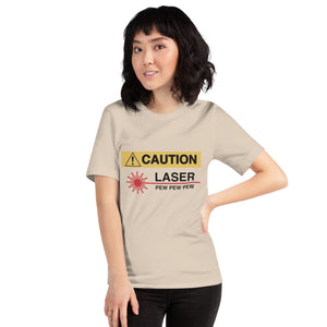 Unisex Short Sleeve Premium Cotton T-shirt - Caution Laser