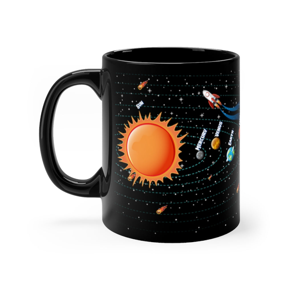 Planets of The Solar System Black Mug 11oz