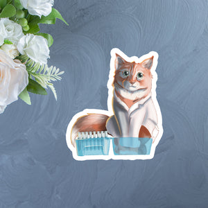Science Cat In A pipette Tip Box Sticker