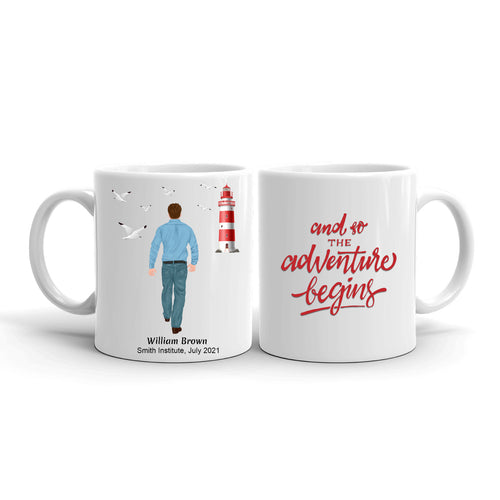 Departing, Leaving, Farewell, Going Away Gift For Male Coworkers, Employees, Colleagues & Friends - Personalized Mug - And So The Adventure Begins, 11oz