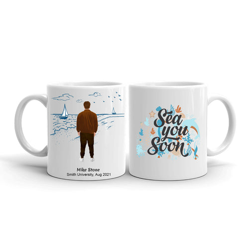 Departing, Leaving, Farewell, Going Away Gift For Male Coworkers, Employees, Colleagues & Friends - Personalized Mug - Sea You Soon, 11oz