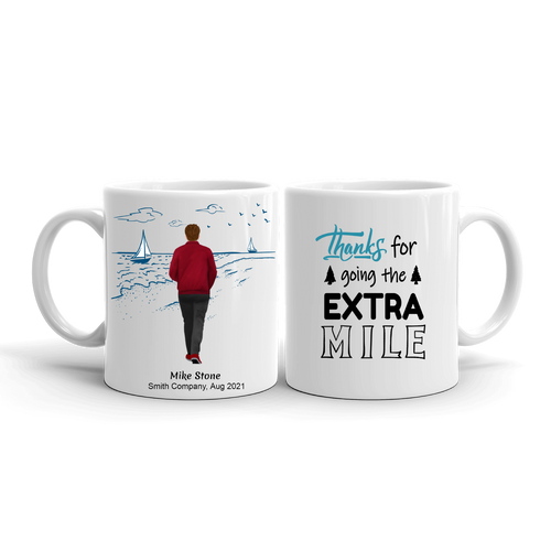 Thank You Appreciation Gift For Male Coworkers, Employees, Colleagues & Friends - Personalized Mug - Thanks For Going The Extra Mile, 11oz