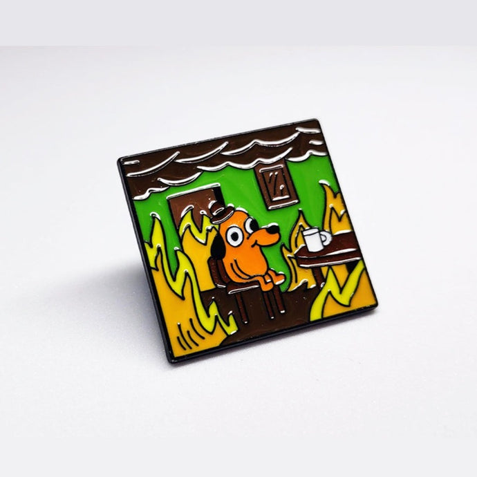 This Is Fine Square Pin | Gift for Graduate Students, Scientists, Researchers, and Academics