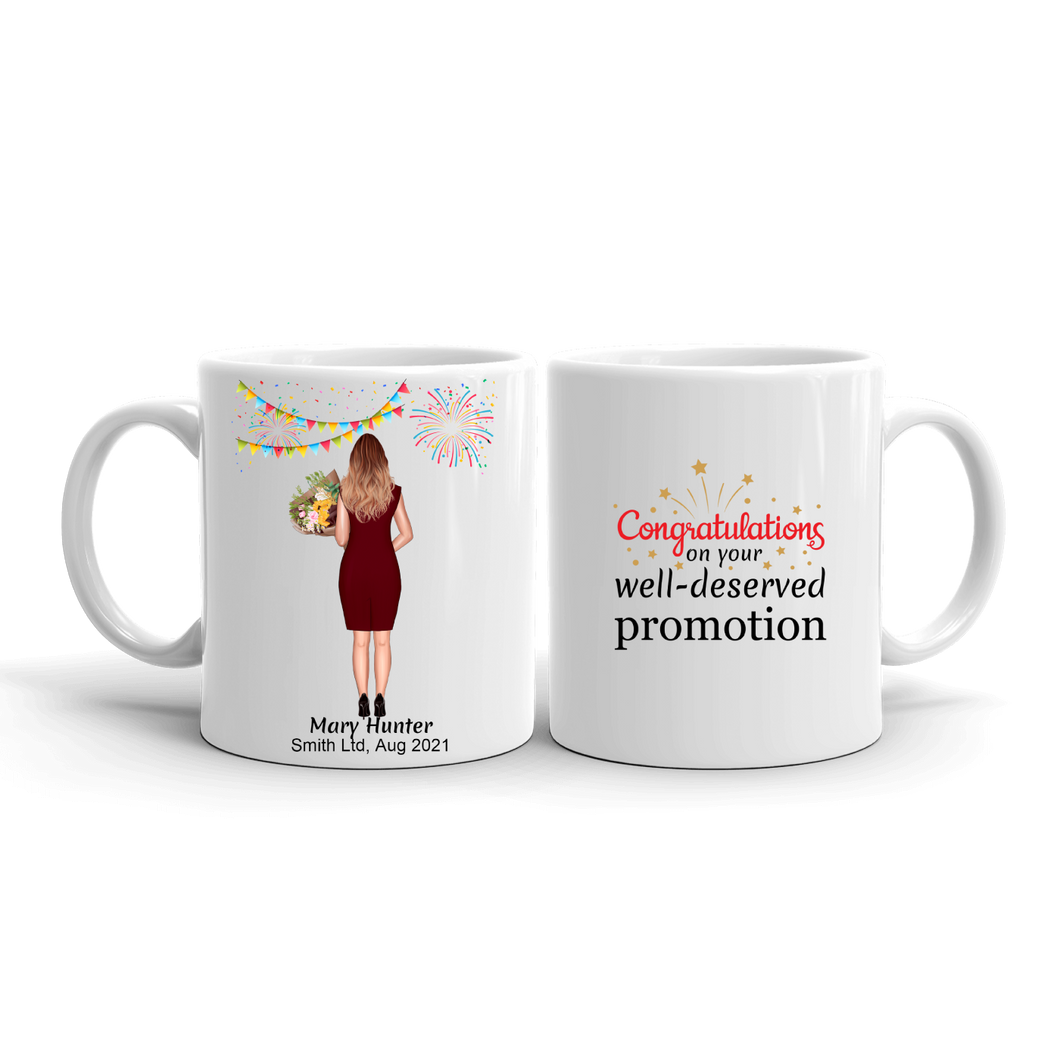 Job Promotion Gift For Female Coworkers, Employees, Colleagues & Friends - Personalized Mug - Congratulations On Your Well-deserved Promotion, 11oz