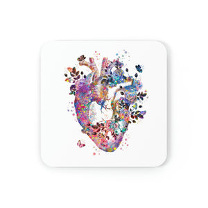 Floral Heart Cork Back Coaster | Gift for Cardiologists, Medical Students, Cardiac Nurses, or Heart Researchers