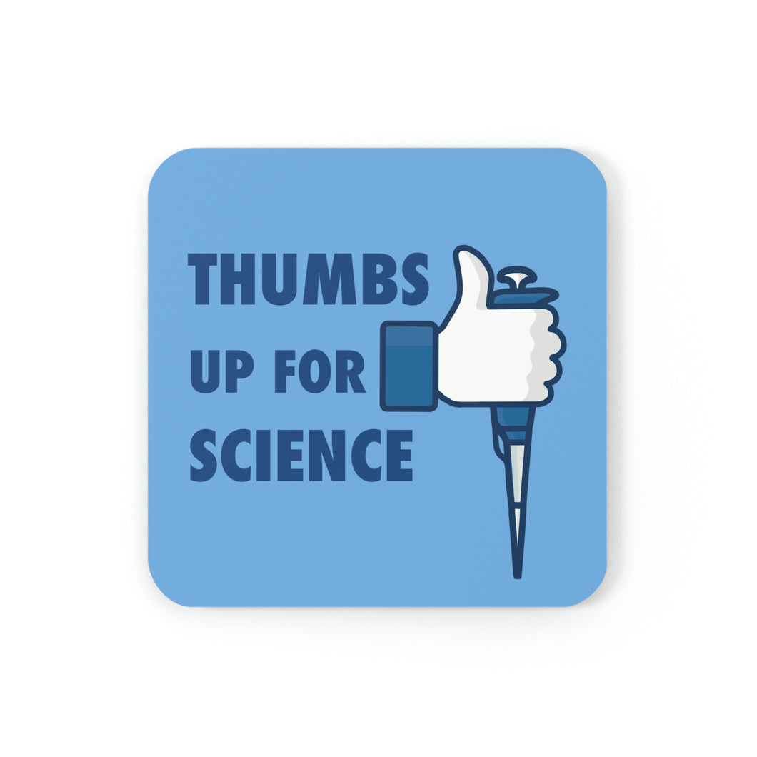 Thumbs Up For Science Cork Back Coaster | Gift for Biologists and Medical Lab Technicians