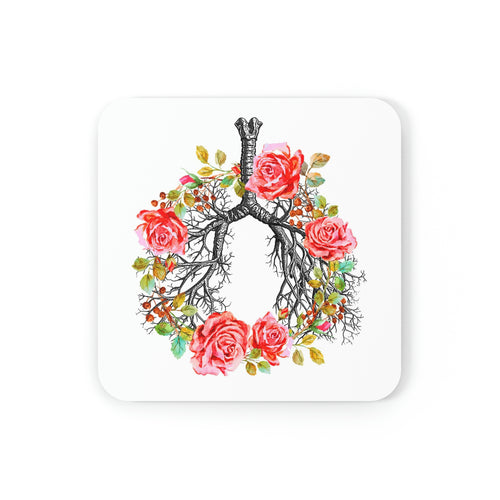 Floral Lungs Cork Back Coaster | Gift for Pulmonologists, Medical Students, Respiratory Nurses, or Lung Researchers