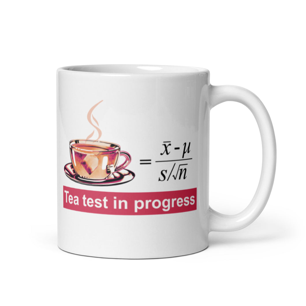 Tea Test in Progress White Glossy Mug | Gift for Mathematicians and Statisticians