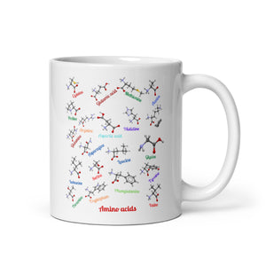 Amino Acids 3D Model White Glossy Mug | Gift for Biologists, Biochemists, Biophysicists, or Science Lovers