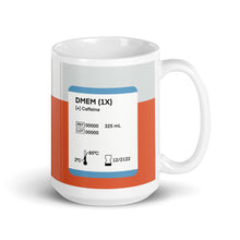 Cell Media DMEM [+] Caffeine White Glossy Mug | Gift for Cell Biologists
